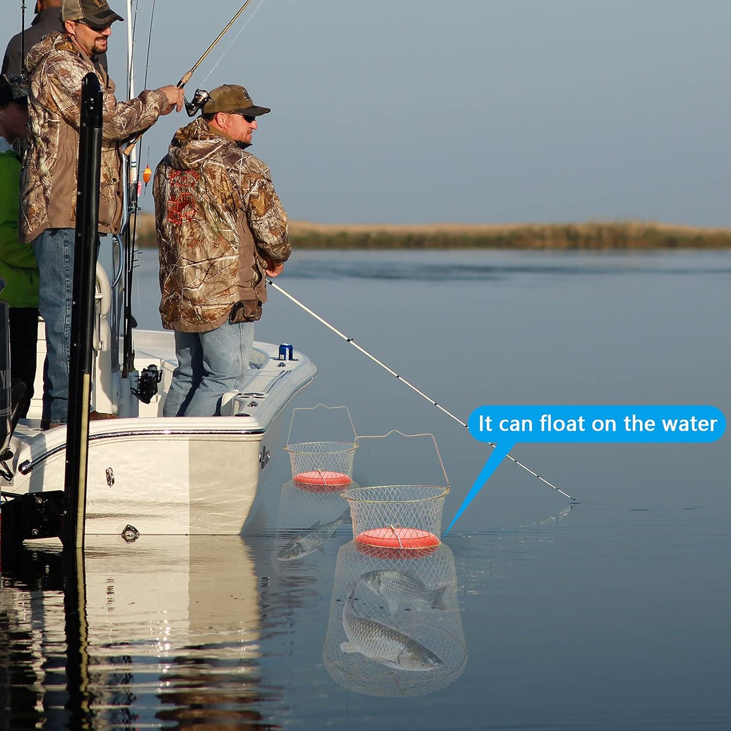 codree Floatable Galvanized Steel Wire Fish Basket, Collapsible Floatable Wire Fishing Basket, Portable Floating Fishing Net Baskets, Robust and Easy to Use - Image 5