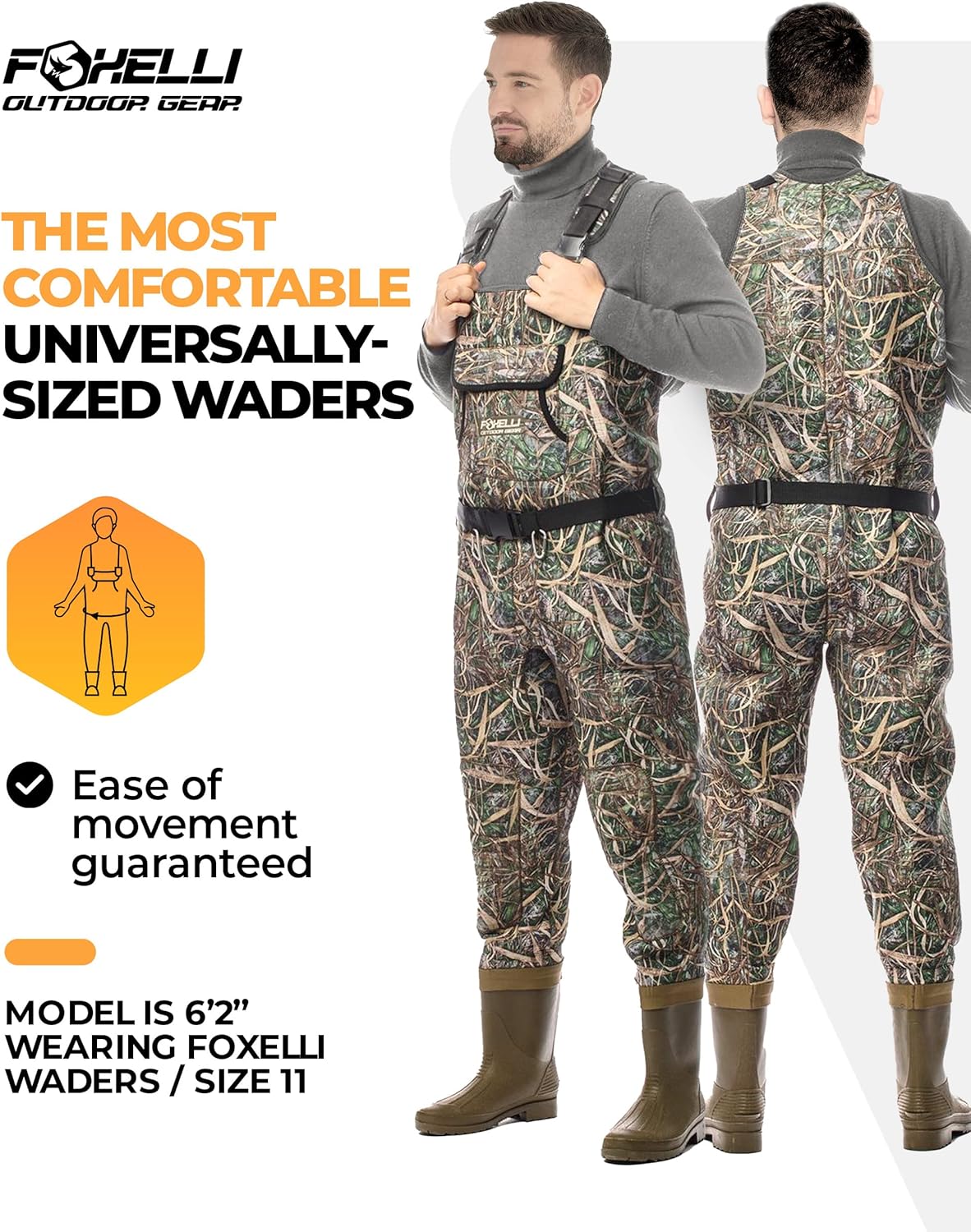 Foxelli Chest Waders, Waterproof 4mm Neoprene Hunting & Fishing Waders for Men & Women with Boots - Image 2