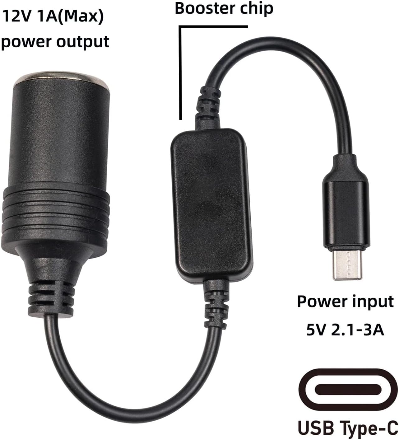 USB C Male to 12V 8W Cigarette Lighter Socket Adapter Power Cable for Dash Cam, GPS, Car Led Light Strips 10W max 1.2M - Image 3